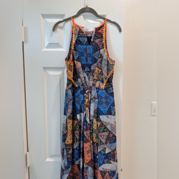 K1. Ranna Gill Condesa Maxi Dress Patchwork Blue Studded Summer Vacation Resort - Picture 10 of 10